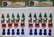 50 CHRISTMAS FOAM GLITTER STICKERS Bows, Reindeer, Snowflakes, Snowmen Trees NEW