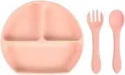 Silicone Baby & Toddler Utensils Feeding Set With Suction Plate, BPA Free (Spoon, Fork and Plate) (Blush)