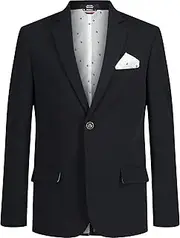[Tommy Hilfiger] Boys' Alexander Blazer, Single Breasted with Pocket Square, Solid Color with Stripe Lining, Navy, 12