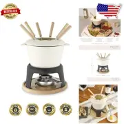 Elegant 8.5" Enameled Cast Iron Fondue Pot Set for Chocolate & Cheese Lovers