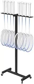 Tennis Racket Storage Rack with Wheels, Sturdy Steel Vertical Badminton Racquet Floor Holder for Small Space/Garage/Fitness Gym/School, Holds 12-18 Rackets