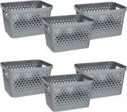Glad Plastic Storage Basket Set, Value Pack of 6 | Open 4 Gallons, Grey