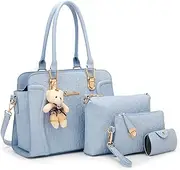 [Soperwillton] Handbag for Women Tote Bag Shoulder Bags Satchel 4pcs Purse Set