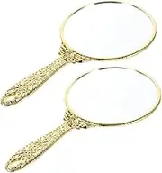 Generic 2pcs Vintage Hand Mirror with Elegant Rose Handle Portable Handheld Vanity Mirror for Travel and Home Use for Routine