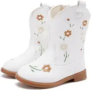[BMCiTYBM] Toddler Girls Cowgirl Boots Little Kids Mid Calf Western Flower Cowboy Pointed Toe Riding Shoes All Season