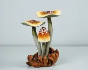 Brown Mushroom Figurine, Colorful, Painted Art, Fungi, Miniature, Gift for Him