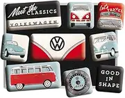 Nostalgic Art Retro-Style Fridge Magnets, VW Meet The Classics – Gift idea for Volkswagen fans, Magnet set for notice board, vintage design, 9 pieces