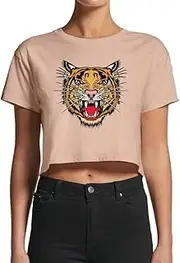 [Smartprints] Women's Roaring Tiger Printing Crop Top -Image by Shutterstock