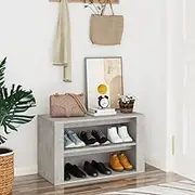 Shoe Rack Cabinet Concrete Grey Engineered Wood, Space-Saving Shoe Storage Organizer with Doors, Slim Entryway Cabinet for Apartment Essentials, Flip Shoe Cabinet with 2 Compartments