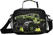 Green Monster Truck Insulated Lunch Box for Women Men - Ideal for Work, Picnics - Includes Adjustable Shoulder Strap