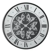 Incest Round French Mirrored Moving Cogs Wall Clock - Black w/Silver