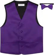 [Vesuvio Napoli] BOY'S Dress Vest & BOW Tie Solid PURPLE INDIGO Color BowTie Set