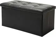 Foldable Storage Ottoman Bench, Leather Look, A170 (Black, 76X38X38CM)