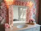 24"x30" Rose quartz stone Handcrafted Frame-mirror Luxury Vanity wall mirror Dec