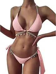 [Generic] Swimsuits with Shorts 2023 Split Swimsuit Lake Blue Crystal Diamond Sexy Bikini Swimsuit Women's Swimming Shorts