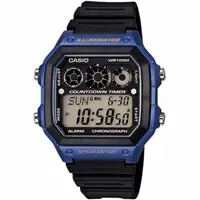 在飛比找PChome24h購物優惠-CASIO 復古撞色亮眼時尚腕錶-黑x藍-AE-1300WH