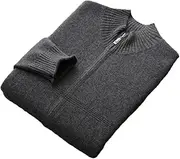 [Dninmim] Men's Wool Cardigans Thick Sweater Pockets Mock Neck Coat Knitwear Soft Long Sleeve Tops