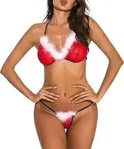 [Generic] Bustier Corset Lingerie Set for Women Women's Christmas Bikini V Solid Color Collar Lingerie Two Piece Set Negligee Lingerie Robe
