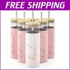 Reusable Iced Coffee Cups Set with Bamboo Lids & Straws for Bridal Celebrations