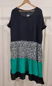 Tiered Short Dress Black Emerald Animal Print PLUS SIZE WOMENS 20 | autograph