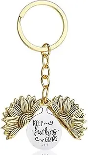 [YALLNASL] Inspirational Gifts Keychains for Women Men Keep Fucking Going Sunflower Keychain for Brother Sister Christmas Birthday Gifts for Best Friends Sunflower Locket Key Rings