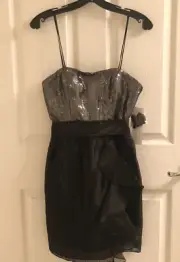 Aidan Mattox Womens Silver Sequined Black Strapless Formal Evening Dress Dress 4