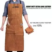 CowhidL eather Welding Apron for Men 6 Pockets Resistant Durable Welding Apron