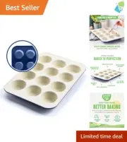 Healthy Baking with 12-Cup PFOA-Free Muffin Pan - Vibrant Blue, Easy Clean