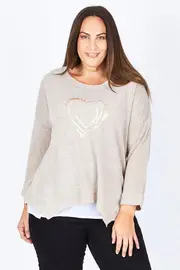 Sequin Heart Layered Top--THRE-33538