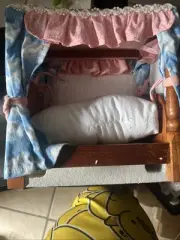 RAIKES MISSY CANOPY BED WHITE PINK AND BLUE FABRIC