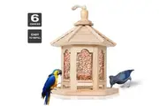 Qttie Hanging Bird Feeder Garden Wild Seed Container Waterproof Gazebo Outdoor(Wooden)