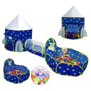3pc Kids Play Tent for Boys with Ball Pit, Crawl 3PC Blue Star Play Tent