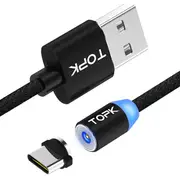 2PCS R-Line1 Reversible Type C LED Magnetic Braided Fast Charging Data Cable 1M For Phone Tablet BLACK COLOR
