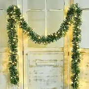 DearHouse 16.4 Foot Christmas Garland Decorations with 50 LED Light, Green Holiday Decor for Outdoor or Indoor Home Garden Artificial Greenery, or Holiday Party Decorations