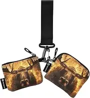[XYMZR] Moose Forest Fire Mini Zip Around Wristlet keychain Wallet for Women Personalized Pattern Detachable Dual Pouch Wristlet Portable Wallet Phone Coin Purse, Multi-colored, One Size