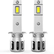 H1 LED Headlight High Beam Fog Light Bulbs 6500K White 1:1 Mini Size 12V OEM Replacement Plug and Play with Turbo Fan, Pack of 2