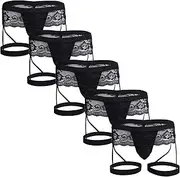 [DGHM-JLMY] Men's Bulge Pouch Breathable Lace G-String Thongs Sissy Underwear Briefs Bikini Thong with Garters