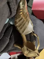 Stephanie Ballroom 15015-32 Gold Leather Dance Shoes 2.5" Heel Size US 8 New