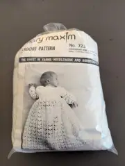 Vintage Mary Maxim Crochet Kit No. 723 Pattern Yarn Buttons Ribbon Christening