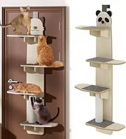 Door Hanging Cat Shelf, 4-Levels Door Hanging Cat Climber with Climber Tower, Carrying 20Kg, Over Door Cats Climber, Pet Jump Shelf for Cats to Play and Sleep Panda Head 150cm