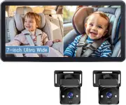 Baby Car Camera 2-Kids, 7 Inch Ultrawide Display with Two Cameras Rear Facing, U
