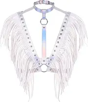 [PETM•HS] Leather Body Harness Bra for Women Punk Gothic Tops Cage Belt Adjust Size Festival Rave Costume (laser color), Laser Color