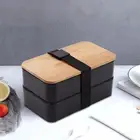 Insulated Bento Lunch Box Bamboo Top Leakproof Japanese Set with Lid