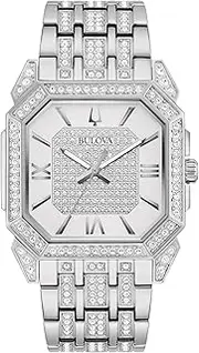 [Bulova] Octava Crystal Accent and Stainless Steel Bracelet Watch | 40mm | 96A285, Silver-Tone, One Size, Contemporary