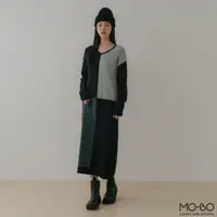 在飛比找momo購物網優惠-【MO-BO】唯美V領配色針織長洋裝(洋裝)