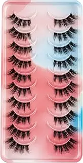 Half False Eyelashes Clear Band Half False EyeLashes Natural Look Wispy Cat Eye Short Fake lashes False Eyelashes Looking Like Volume Eyelash Extensions Fluffy Strip Eyelashes(AZM05)