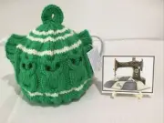 OWLS, Hand Knitted Green Tea Pot Cosy, For a 6 Cup Tea Pot New