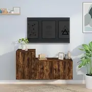2 Piece Wall-Mounted TV Cabinet Set, Smoked Oak Engineered Wood Entertainment Unit, Space-Saving Storage for Living Room