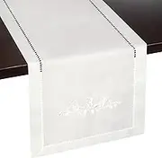 White Rose Embroidered Table Runner - Perfect Summer Table Runner for Home Decor, Elegant Dresser Scarf for Bedrooms and Dining Tables, or Rustic Farmhouse Kitchens (13 x 108 Inches Long)