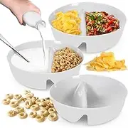 3-Pack Moisture-Proof Cereal Bowls, Divided Wet and Dry Cereal Bowls, Plastic Snack Bowls, Snack Bowls for Ice Cream and Toppings, Yogurt and Berries, Chips and Ketchup (White)